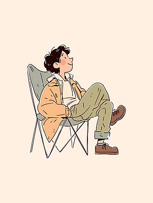 전신 PSD 남자 여유 일러스트 청소년 아웃도어 한명 일상 가을 감성 베이지색 십대남자한명만 캠핑의자 국내일러스트 1 계절 감정 컬러 컨셉 의자 캠핑도구 사람 라이프 남자한명만 십대남자만 파일형식