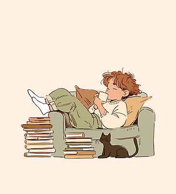 전신 PSD 남자 여유 커피 일러스트 청소년 한명 일상 책 소파 고양이 가을 감성 베이지색 십대남자한명만 2025년 트렌드컬러 국내일러스트 모카무스 1 계절 감정 음료 컬러 컨셉 의자 포유류 사람 라이프 반려동물 연도 남자한명만 십대남자만 파일형식