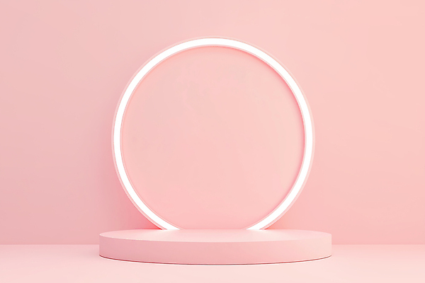 JPG 편집이미지 분홍색 조명 프레임 사람없음 원형 단상 포디움 미니멀 편집실사 AI포토 AI콘텐츠 도형 컬러 무대 CG 파일형식