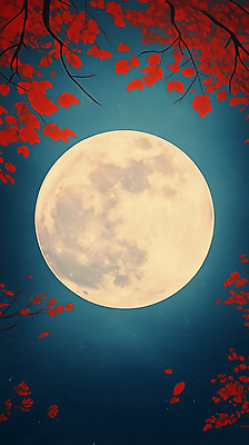 JPG 나무 편집이미지 낙엽 자연 밤하늘 풍경 사람없음 파란색 우주 고요 보름달 가을 야간 편집실사 자연요소 식물 계절 컬러 잎 하늘 달 CG 생태계 파일형식