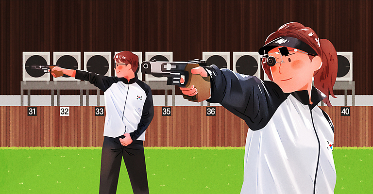 PSD 여자 남자 올림픽 일러스트 들기 경기 성인 두명 운동 권총 사격 조준 사격수 동호회 사격장 사격총 성인만 국내일러스트 스포츠 모션 건강 사람 총 파일형식