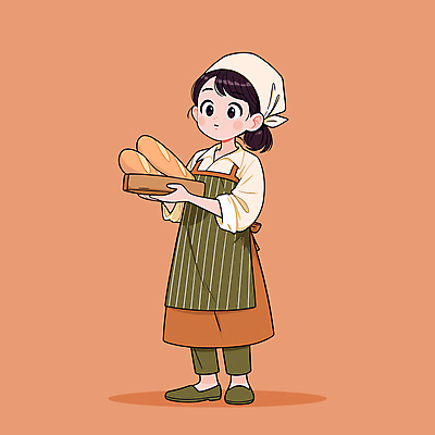 전신 여자 빵 인물캐릭터 일러스트 직업캐릭터 작업복 한명 미소 들기 청년 성인 주방 주황색 앞치마 빵집 만화 제빵사 성인여자한명만 소상공인 일러캐릭터 AI파일 직업 캐릭터 1 옷 음식 컬러 모션 표정 사람 경제 상점 상인 여자한명만 성인여자만 파일형식 벡터