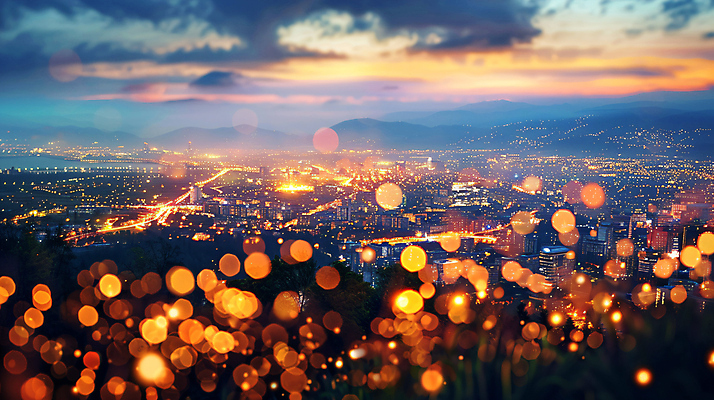 JPG 편집이미지 빌딩 사람없음 빛 노을 주황색 도시 분위기 야간 보케 편집실사 AI포토 AI콘텐츠 자연요소 컬러 컨셉 건물 CG 파일형식