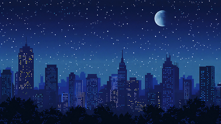 JPG 편집이미지 밤하늘 빌딩 사람없음 파란색 빛 달 도시 분위기 야간 편집실사 AI포토 AI콘텐츠 자연요소 컬러 컨셉 하늘 건물 CG 파일형식