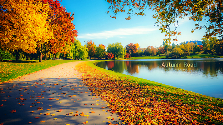PSD 나무 편집이미지 공원 길 호수 단풍 낙엽 단풍나무 사람없음 가을 이미지편집 편집실사 식물 계절 공공시설 잎 CG 파일형식