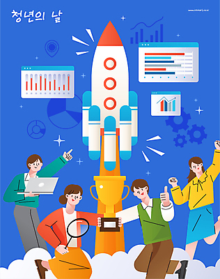 여자 남자 일러스트 돋보기 그래프 들기 여러명 청년 성인 파란색 노트북 청춘 로켓 가리킴 우승 9월 트로피 창업 시상 우승자 성인만 청년의날 국내일러스트 AI파일 기념일 컬러 다수 컨셉 모션 사람 손짓 전자제품 최고 날짜 상_우승 자영업 파일형식 벡터