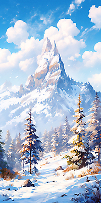 JPG 나무 구름 겨울 일러스트 자연 하늘 풍경 사람없음 눈 숲 겨울풍경 설산 산맥 국내일러스트 AI일러스트 AI콘텐츠 자연요소 식물 계절 날씨 산 생태계 파일형식