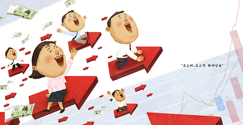 전신 PSD 여자 남자 화살표 지폐 일러스트 그래프 웃음 앉기 여러명 성인 기쁨 직장인 주식 투자 상승 코스닥 주식표 코스피 투자자 폭등 호황 성인만 소식_알림 국내일러스트 직업 감정 다수 컨셉 돈 비즈니스 모션 표정 사람 금융 경제 파일형식