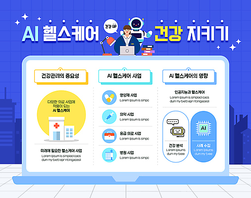 템플릿 여자 청소년 병원 한명 상반신 파란색 노트북 건강관리 헬스 인포그래픽 스탠드 로봇 십대여자한명만 AI_인공지능 이미지템플릿 AI파일 1 컬러 의학 조명 건강 관리 사람 전자제품 운동 여자한명만 십대여자만 파일형식 벡터