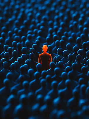 JPG 편집이미지 여자 남자 여러명 성인 파란색 빛 주황색 어둠 군중 고립 주목 성인만 강조 편집실사 AI컴퓨터그래픽 AI콘텐츠 컬러 다수 사람 CG 파일형식