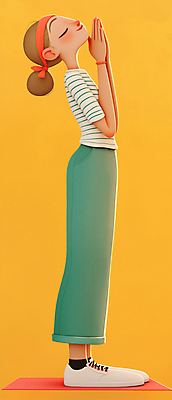 JPG 전신 여자 일러스트 요가 건강 한명 서기 성인 운동 노란색 평화 눈감음 스트레칭 편안함 고개들기 손모으기 성인여자한명만 국내일러스트 AI일러스트 AI콘텐츠 1 웰빙 컬러 컨셉 모션 사람 손짓 감각 여자한명만 성인여자만 파일형식