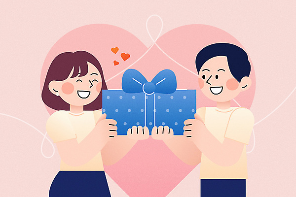 커플 여자 남자 행복 분홍색 일러스트 발렌타인데이 사랑 미소 상반신 성인 두명 기쁨 로맨틱 하트 주기 성인만 국내일러스트 AI파일 모양 감정 컬러 컨셉 관계 모션 데이이벤트 표정 사람 파일형식 벡터