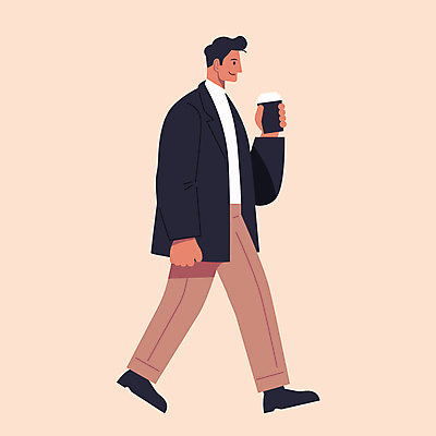 전신 남자 커피 일러스트 한명 들기 정장 성인 걷기 가을 직장인 출근 베이지색 성인남자한명만 2025년 트렌드컬러 국내일러스트 모카무스 AI파일 직업 1 옷 계절 음료 컬러 모션 사람 연도 출퇴근 남자한명만 성인남자만 파일형식 벡터