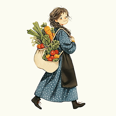 전신 PSD 원피스 여자 토마토 일러스트 청소년 한명 앞치마 당근 앤티크 빈티지 장바구니 파 십대여자한명만 국내일러스트 1 옷 컨셉 채소 뿌리채소 사람 쇼핑 바구니 여자한명만 십대여자만 파일형식