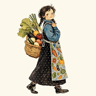 전신 PSD 원피스 여자 토마토 일러스트 청소년 가지 한명 앞치마 앤티크 빈티지 장바구니 파 십대여자한명만 국내일러스트 1 옷 컨셉 채소 사람 쇼핑 바구니 여자한명만 십대여자만 파일형식