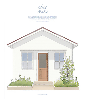 PSD 일러스트 창문 수채화 주택 사람없음 문 흰색 풀 화단 국내일러스트 식물 컬러 건물 파일형식