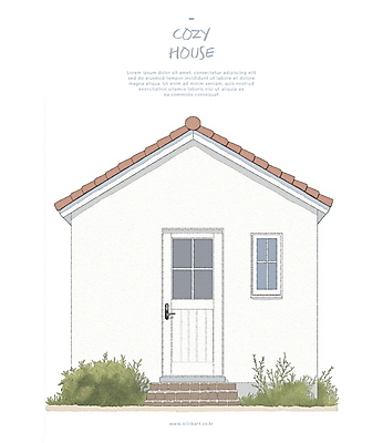 PSD 일러스트 창문 수채화 주택 사람없음 문 흰색 풀 화단 국내일러스트 식물 컬러 건물 파일형식