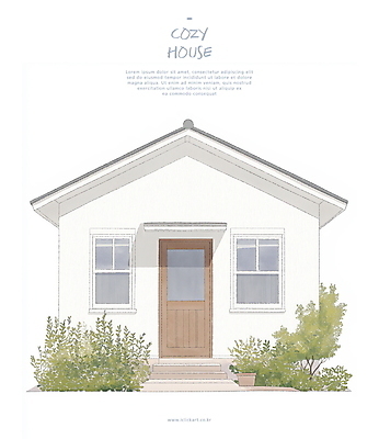 PSD 일러스트 창문 수채화 주택 사람없음 문 흰색 풀 화단 국내일러스트 식물 컬러 건물 파일형식