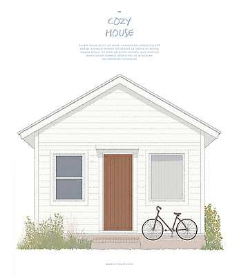 PSD 일러스트 창문 수채화 주택 사람없음 문 자전거 흰색 풀 화단 국내일러스트 식물 컬러 건물 바이크 파일형식