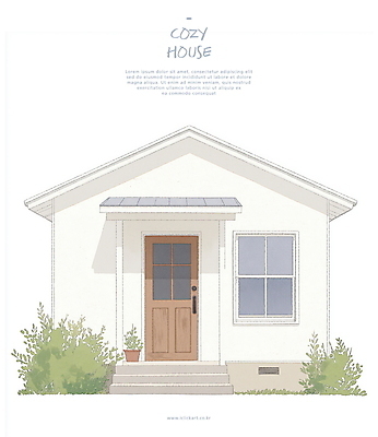 PSD 화분 일러스트 창문 수채화 주택 사람없음 문 흰색 풀 화단 국내일러스트 식물 컬러 건물 파일형식