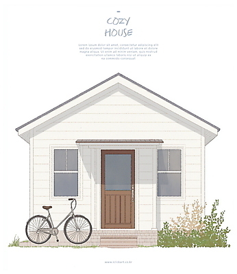 PSD 일러스트 창문 수채화 주택 사람없음 문 계단 자전거 흰색 풀 국내일러스트 식물 컬러 건물 바이크 파일형식