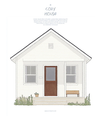 PSD 화분 벤치 일러스트 창문 수채화 주택 사람없음 문 계단 흰색 풀 화단 국내일러스트 식물 컬러 의자 건물 파일형식