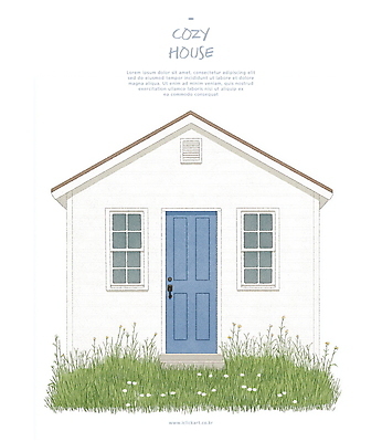 PSD 일러스트 창문 수채화 주택 사람없음 문 흰색 풀 화단 국내일러스트 식물 컬러 건물 파일형식