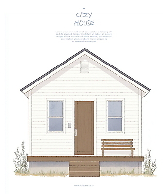 PSD 벤치 일러스트 창문 수채화 주택 사람없음 문 흰색 풀 화단 국내일러스트 식물 컬러 의자 건물 파일형식