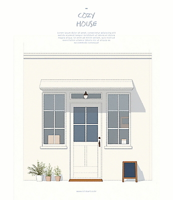 PSD 화분 일러스트 창문 수채화 주택 사람없음 문 흰색 국내일러스트 컬러 건물 파일형식