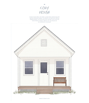 PSD 벤치 일러스트 창문 수채화 주택 사람없음 문 계단 흰색 풀 국내일러스트 식물 컬러 의자 건물 파일형식