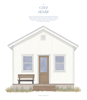 PSD 벤치 일러스트 창문 수채화 주택 사람없음 문 계단 흰색 풀 화단 국내일러스트 식물 컬러 의자 건물 파일형식