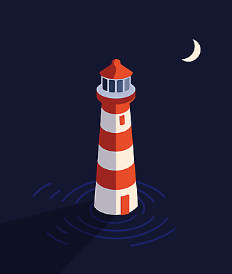 물결 바다 일러스트 등대 항해 안전 사람없음 구출 남색 심야 엘리먼트 국내일러스트 AI파일 컬러 배_교통 도움 파일형식 벡터