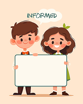 전신 배너 여자 남자 어린이 일러스트 알림판 미소 소녀 소년 두명 팻말 정보 알림 베이지색 어린이만 카피스페이스 국내일러스트 AI파일 컬러 프레임 표정 사람 공백 파일형식 벡터