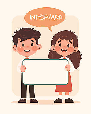 전신 배너 여자 남자 어린이 일러스트 알림판 미소 소녀 소년 두명 팻말 정보 알림 베이지색 어린이만 카피스페이스 국내일러스트 AI파일 컬러 프레임 표정 사람 공백 파일형식 벡터