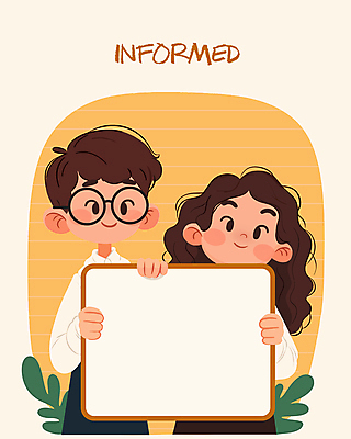 전신 배너 여자 남자 어린이 일러스트 알림판 미소 소녀 소년 두명 노란색 팻말 정보 알림 어린이만 카피스페이스 국내일러스트 AI파일 컬러 프레임 표정 사람 공백 파일형식 벡터