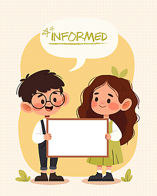 전신 배너 여자 남자 어린이 일러스트 알림판 미소 소녀 소년 두명 노란색 팻말 정보 알림 어린이만 카피스페이스 국내일러스트 AI파일 컬러 프레임 표정 사람 공백 파일형식 벡터