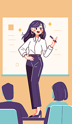 전신 여자 남자 허리손 일러스트 비즈니스 설명 들기 성인 세명 펜 비즈니스맨 비즈니스우먼 발표 군중 프레젠테이션 성인만 국내일러스트 AI파일 포즈 모션 사람 필기구 직장인 파일형식 벡터