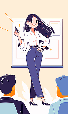 전신 여자 남자 허리손 일러스트 비즈니스 설명 들기 성인 세명 펜 비즈니스맨 비즈니스우먼 발표 군중 프레젠테이션 성인만 국내일러스트 AI파일 포즈 모션 사람 필기구 직장인 파일형식 벡터