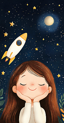 JPG 여자 행복 어린이 일러스트 상상 밤하늘 동화 한명 미소 소녀 우주 귀여움 턱괴기 꿈 행성 로켓 탐험 남색 어린이상상 공상 소녀한명만 국내일러스트 AI일러스트 AI콘텐츠 1 감정 컬러 컨셉 모션 하늘 표정 사람 야간 여자한명만 소녀만 파일형식