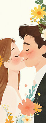JPG 부부 여자 남자 꽃 행복 신부 부케 신랑 결혼 일러스트 결혼식 키스 사랑 성인 두명 로맨틱 설렘 세레나데 성인만 국내일러스트 AI일러스트 AI콘텐츠 식물 커플 감정 꽃다발 컨셉 사람 이벤트 애정표현 파일형식