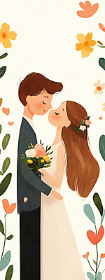 JPG 부부 여자 남자 꽃 행복 신부 부케 신랑 결혼 일러스트 결혼식 키스 사랑 성인 두명 로맨틱 설렘 세레나데 성인만 국내일러스트 AI일러스트 AI콘텐츠 식물 커플 감정 꽃다발 컨셉 사람 이벤트 애정표현 파일형식