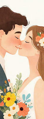 JPG 부부 여자 남자 꽃 행복 신부 부케 신랑 결혼 일러스트 결혼식 키스 사랑 성인 두명 로맨틱 설렘 세레나데 성인만 국내일러스트 AI일러스트 AI콘텐츠 식물 커플 감정 꽃다발 컨셉 사람 이벤트 애정표현 파일형식