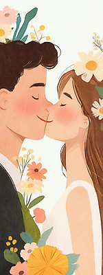 JPG 부부 여자 남자 꽃 행복 신부 부케 신랑 결혼 일러스트 결혼식 키스 사랑 성인 두명 로맨틱 설렘 세레나데 성인만 국내일러스트 AI일러스트 AI콘텐츠 식물 커플 감정 꽃다발 컨셉 사람 이벤트 애정표현 파일형식