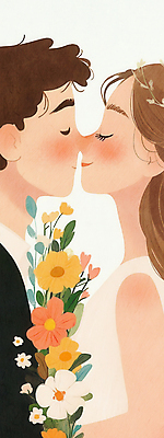 JPG 부부 여자 남자 꽃 행복 신부 부케 신랑 결혼 일러스트 결혼식 키스 사랑 성인 두명 로맨틱 설렘 세레나데 성인만 국내일러스트 AI일러스트 AI콘텐츠 식물 커플 감정 꽃다발 컨셉 사람 이벤트 애정표현 파일형식