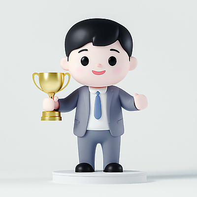 전신 PSD 편집이미지 캐릭터 남자 포즈 성공 한명 웃음 정장 이벤트 성인 축하 우승 비즈니스맨 트로피 시상 우승자 성인남자한명만 편집3D 1 옷 컨셉 비즈니스 표정 사람 3D 최고 직장인 상_우승 남자한명만 성인남자만 파일형식