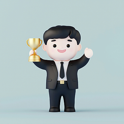 전신 PSD 편집이미지 캐릭터 남자 포즈 성공 한명 웃음 정장 이벤트 성인 축하 우승 비즈니스맨 트로피 시상 우승자 성인남자한명만 편집3D 1 옷 컨셉 비즈니스 표정 사람 3D 최고 직장인 상_우승 남자한명만 성인남자만 파일형식