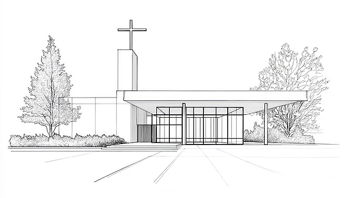 JPG 디자인 현대건축 기독교 십자가 일러스트 사람없음 성당 교회 설계도 흰색 스케치 라인아트 예배 미니멀 국내일러스트 AI일러스트 AI콘텐츠 건축 종교 선 컬러 종교건축 건설업 미술 건물 파일형식
