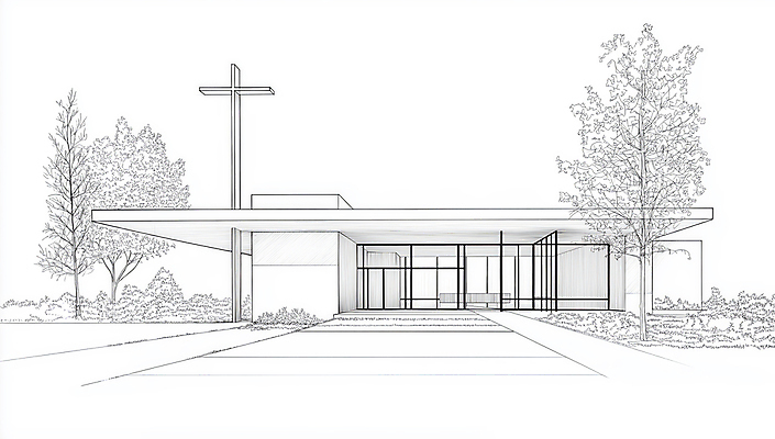 JPG 디자인 현대건축 기독교 십자가 일러스트 사람없음 성당 교회 설계도 흰색 스케치 라인아트 예배 미니멀 국내일러스트 AI일러스트 AI콘텐츠 건축 종교 선 컬러 종교건축 건설업 미술 건물 파일형식