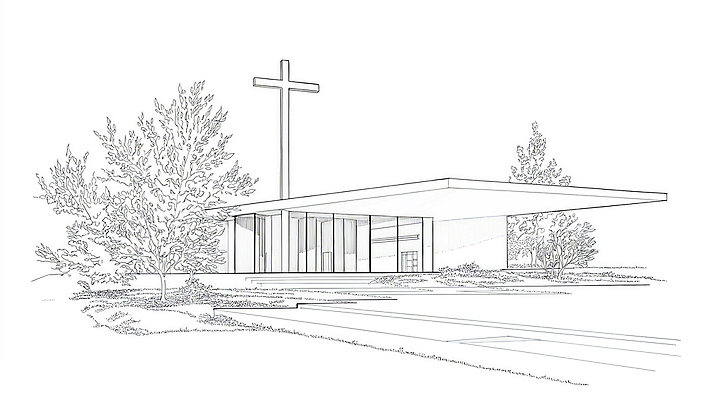 JPG 디자인 현대건축 기독교 십자가 일러스트 사람없음 성당 교회 설계도 흰색 스케치 라인아트 예배 미니멀 국내일러스트 AI일러스트 AI콘텐츠 건축 종교 선 컬러 종교건축 건설업 미술 건물 파일형식