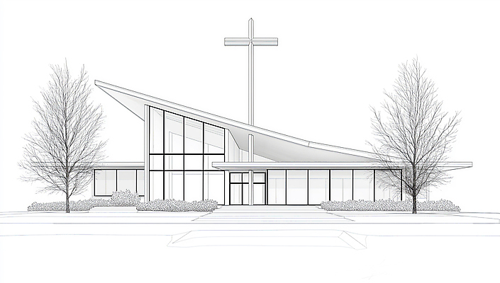 JPG 디자인 현대건축 기독교 십자가 일러스트 사람없음 성당 교회 설계도 흰색 스케치 라인아트 예배 미니멀 국내일러스트 AI일러스트 AI콘텐츠 건축 종교 선 컬러 종교건축 건설업 미술 건물 파일형식